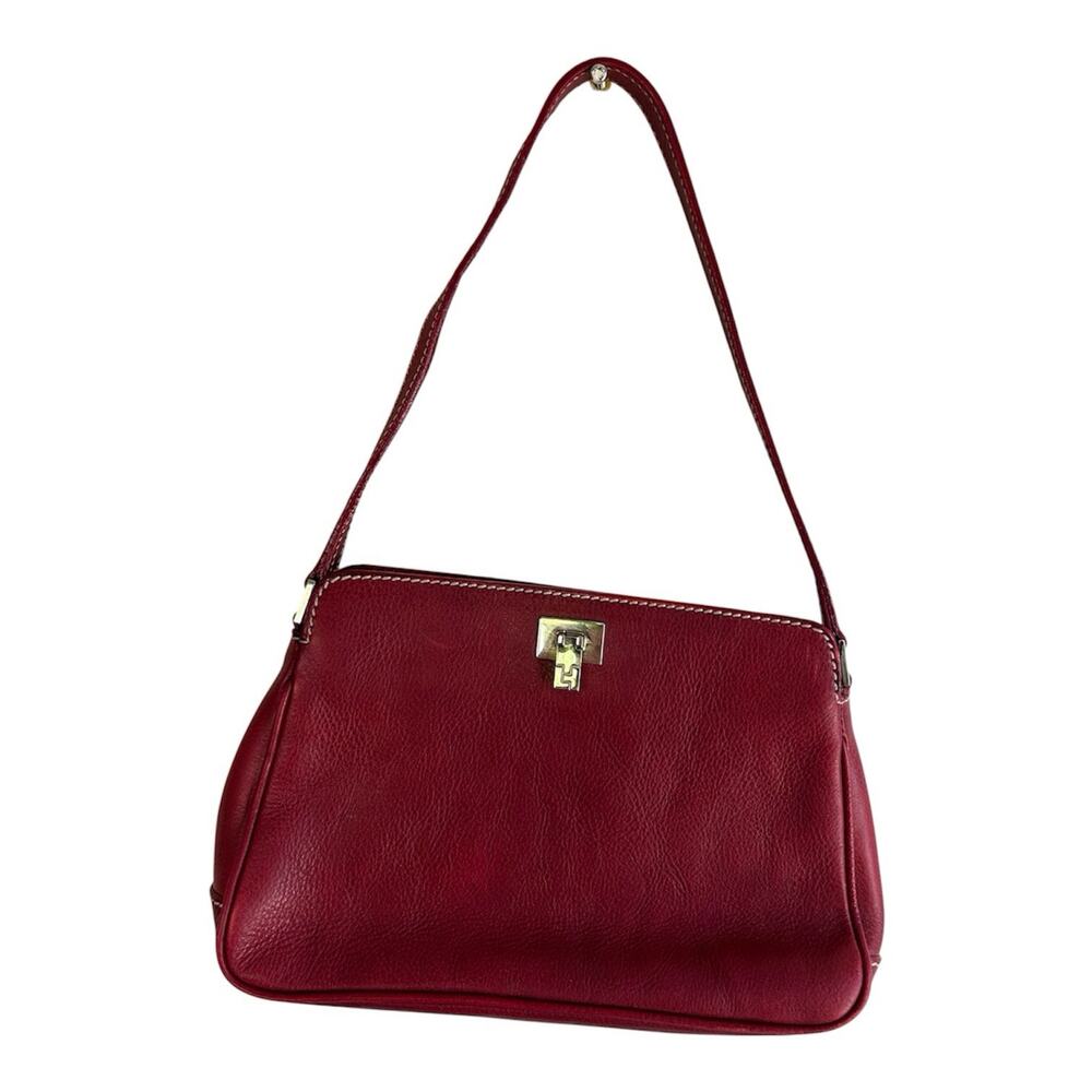 Lambertson Truex Red Pebbled Leather Shoulder Bag Italy Turn Lock Purse